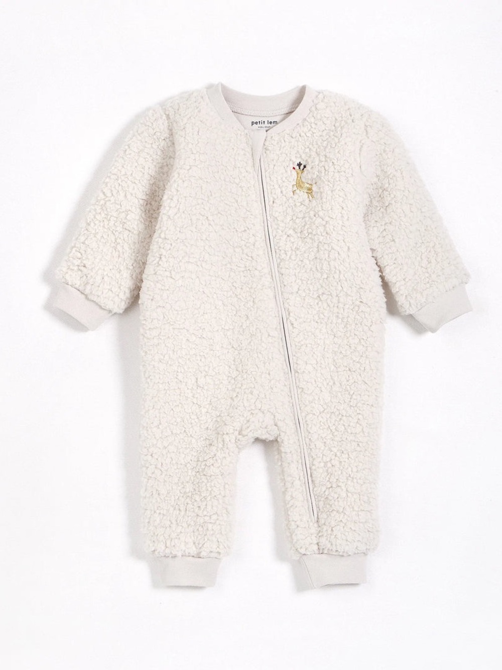 Petit Lem Reindeer On Creme Sherpa Playsuit Size 9 Months